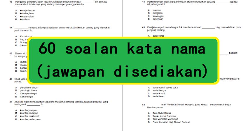 60 Soalan Kata Nama Jawapan Disediakan Justyou